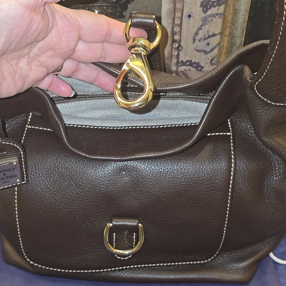 Leather Hobo Bag in Dark Brown with Gold Hardware